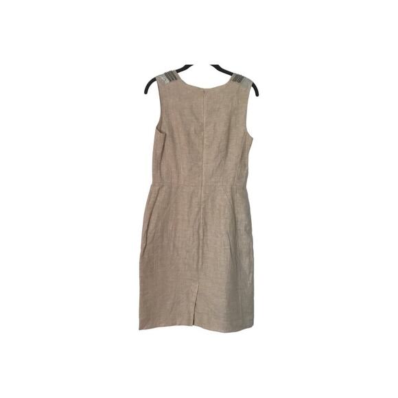 Ann Taylor Loft Dress Womens Size 4 Beige 100% Linen Sleeveless Sequin Sheath - Picture 4 of 11